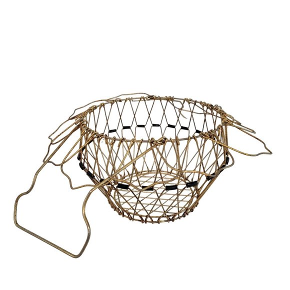 VINTAGE COLLAPSABLE WIRE EGG BASKET FRENCH COUNTRY PRIMITIVE Rare Style Stone Po - Picture 3 of 7